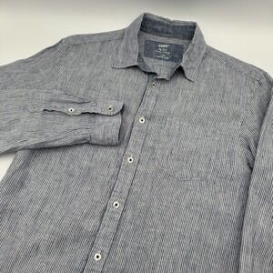 Celio Le Lin Women's Size Medium Long Sleeve Shirt Button Up Striped 100% Linen